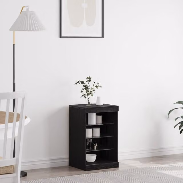 Berkfield Home Modern Black Oak Sideboard with Integrated LED Lighting W/D/H: 41 x 37 x 67 cm