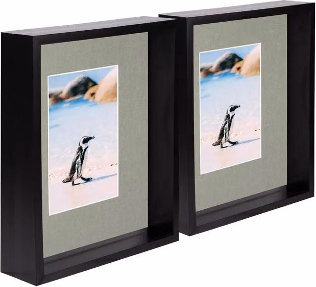 Nicola Spring Pack of 2 Rectangular 3D Deep Box Photo Frames in Black and Grey, W: 25.4 cm, H: 25.4 cm