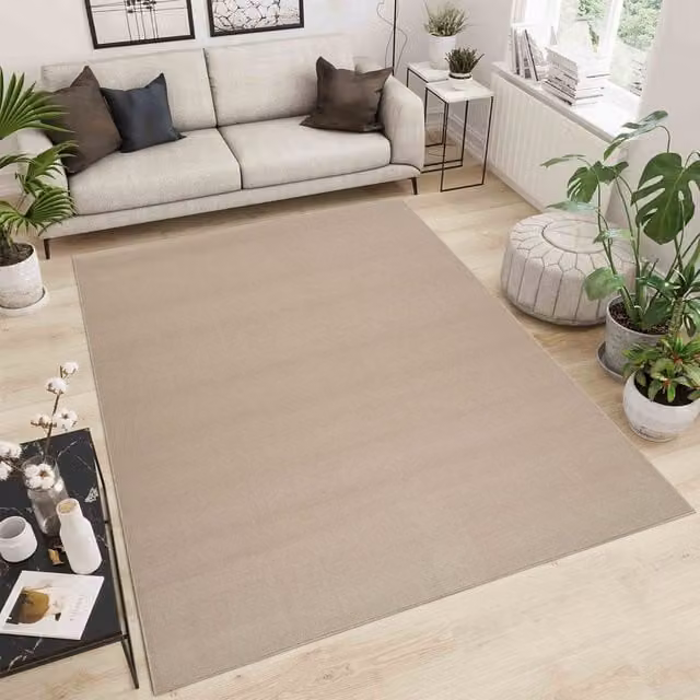 Desire Rugs Plain Modern Rectangular Living Room Area Rug with Felt Back, Beige/Brown, W: 80 cm, L: 150 cm