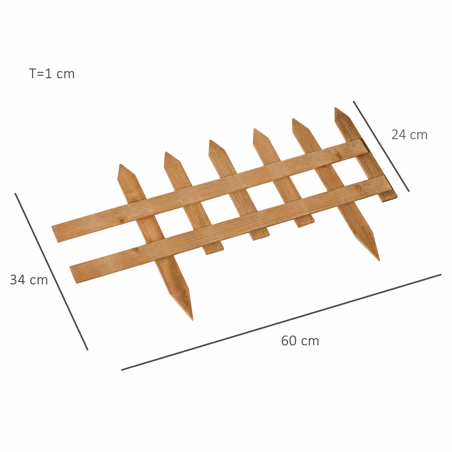 Outsunny Pack of 24 Brown Wooden Garden Border Fences for Lawn Edging and Flowerbeds, W/D/H: 60 x 1 x 34 cm – 3