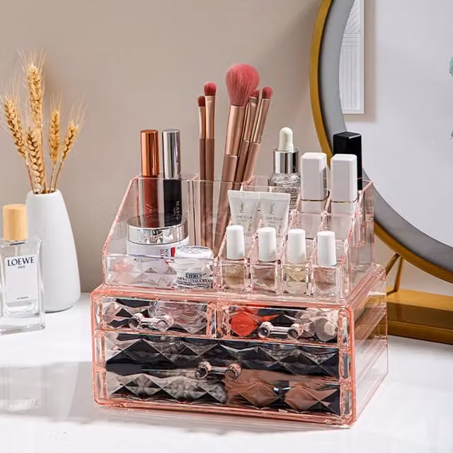 Livingandhome Transparent Pink Acrylic Makeup Organiser