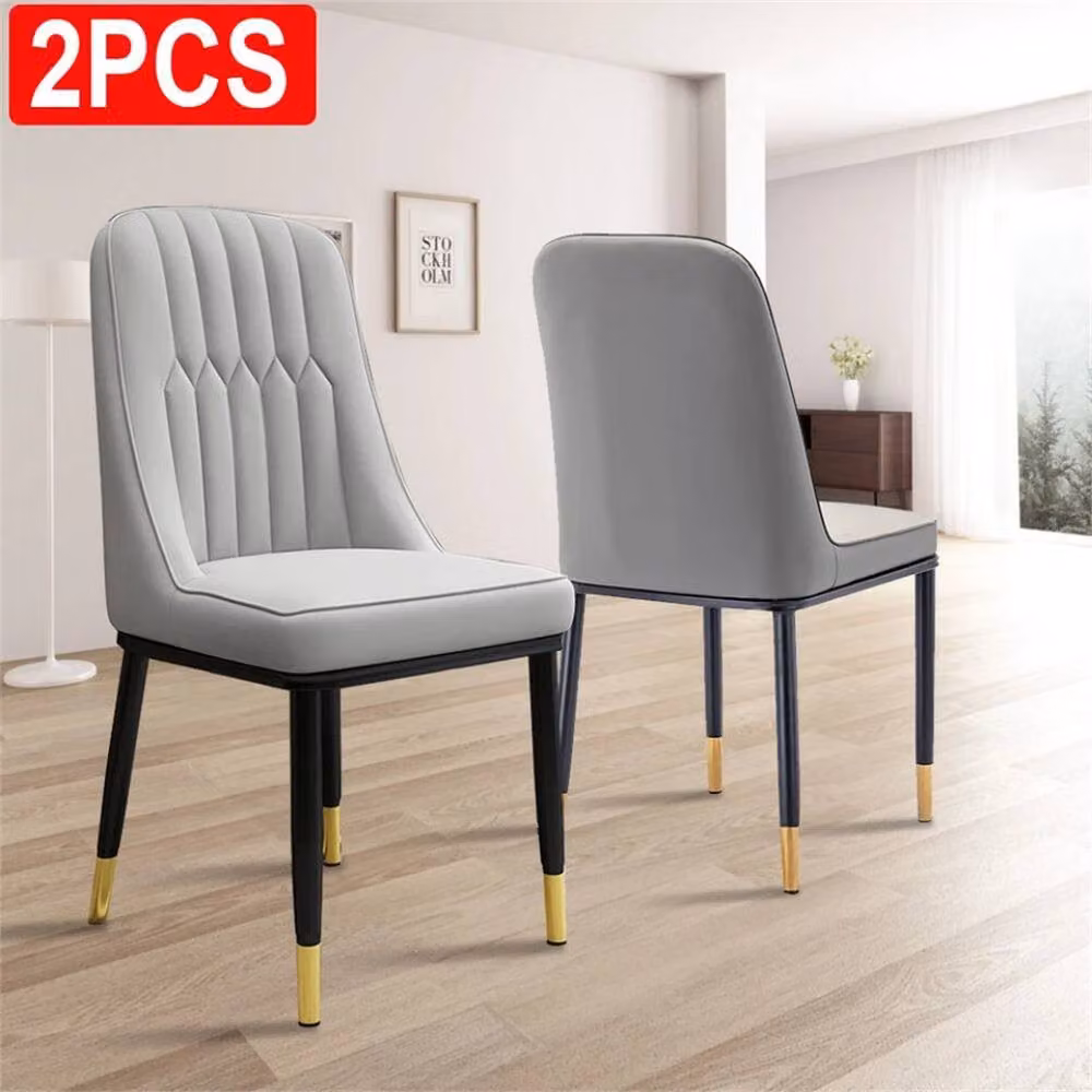 FLAVORA Set of 2 Grey Faux Leather Modern Dining Chairs – 3