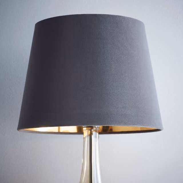 K LIVING Grey Velvet Tapered Cone Lampshade for Ceiling and Table Lamps, Diameter: 25.4 cm