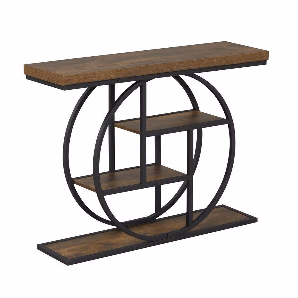 Costway 4-Tier Geometric Console Table with Storage Shelves in Brown – 8