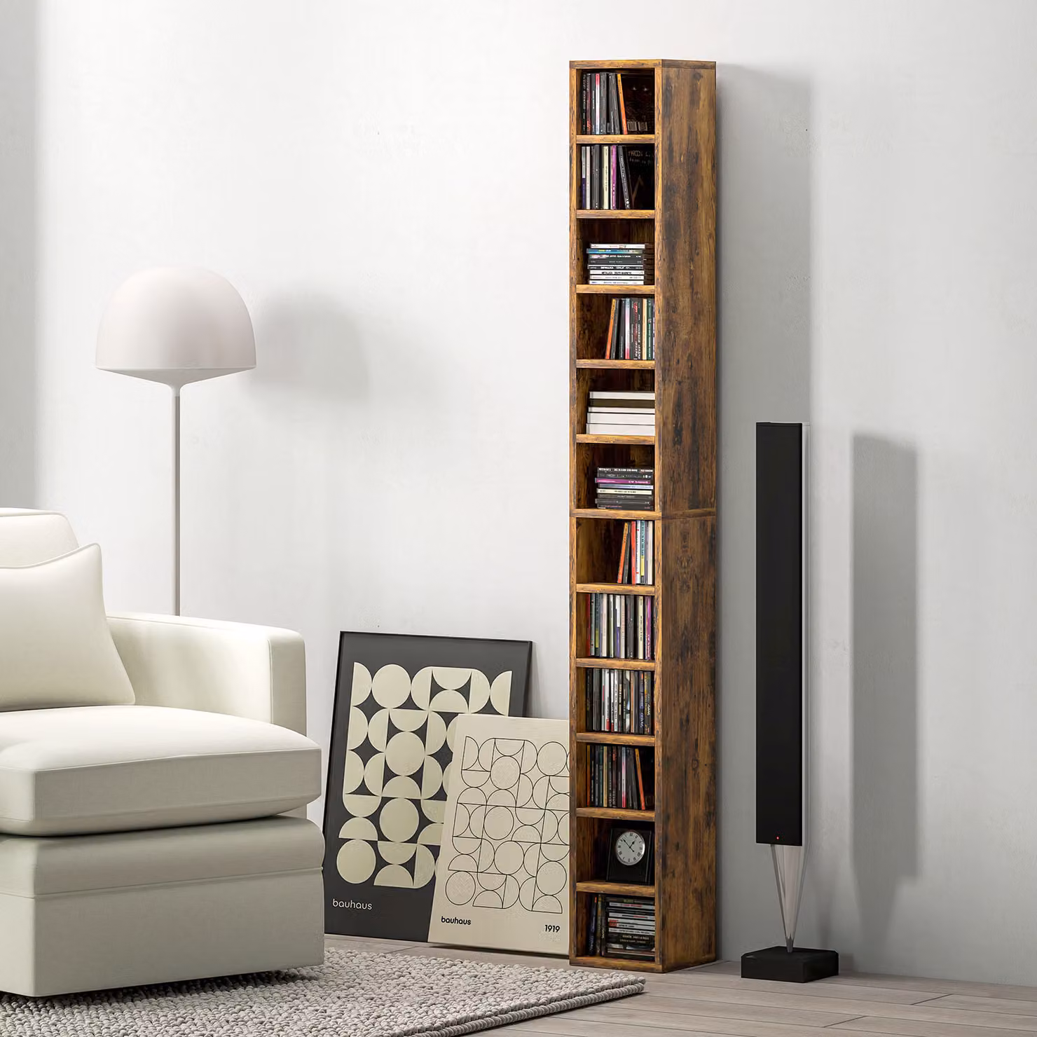 HOMCOM 204 CD Tall Narrow Media Storage Tower in Rustic Brown – 2