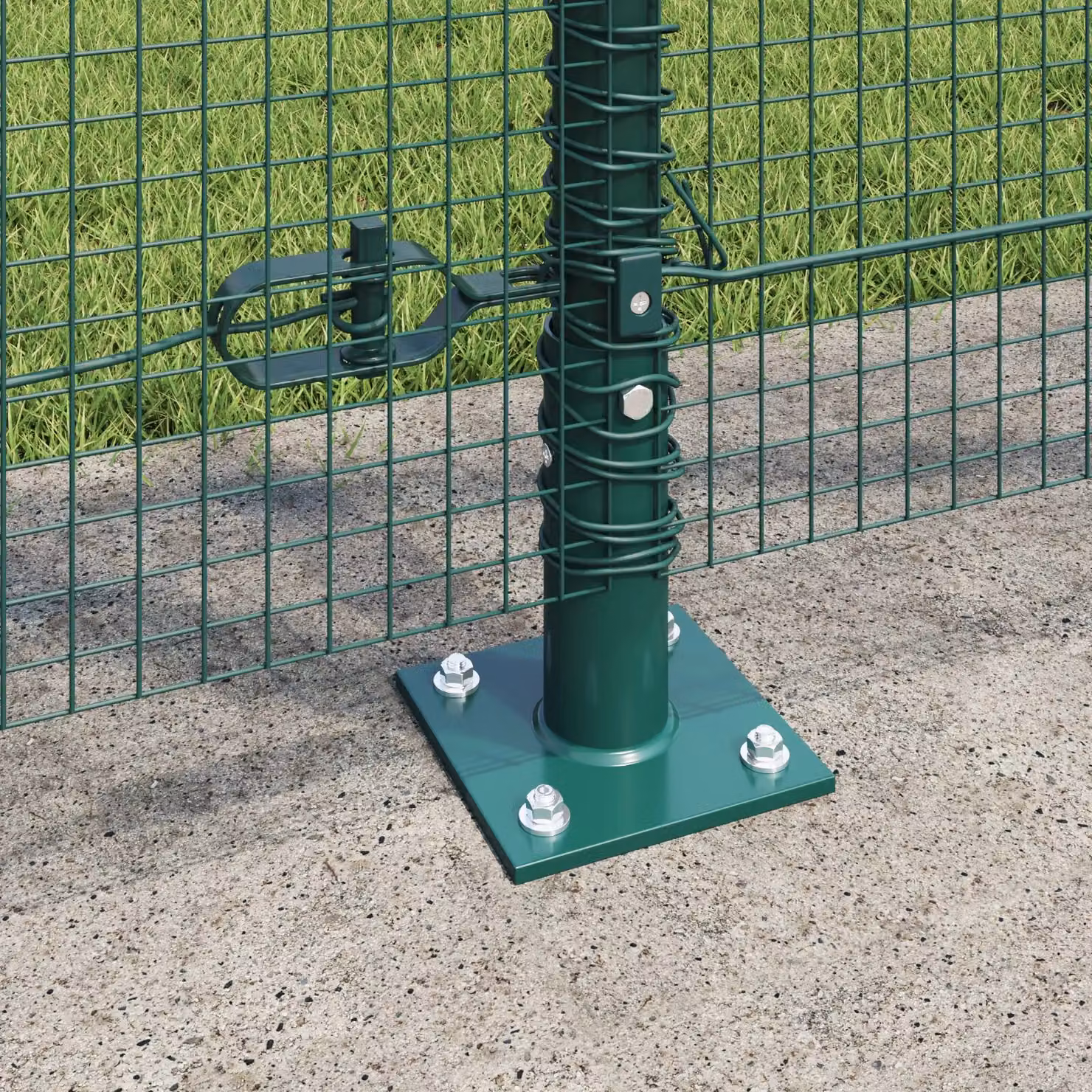 Berkfield Home Green Steel Welded Wire Fence with 13 Flanged Posts, 1.2 x 50 m – 3