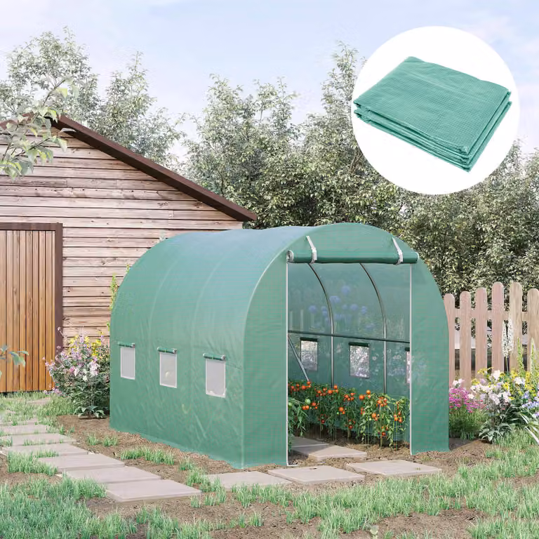 Outsunny PE Greenhouse Replacement Cover for Winter Garden Tunnel Walk-in Greenhouse with Roll-up Windows and Door, 304.8 x 200 x 300 cm