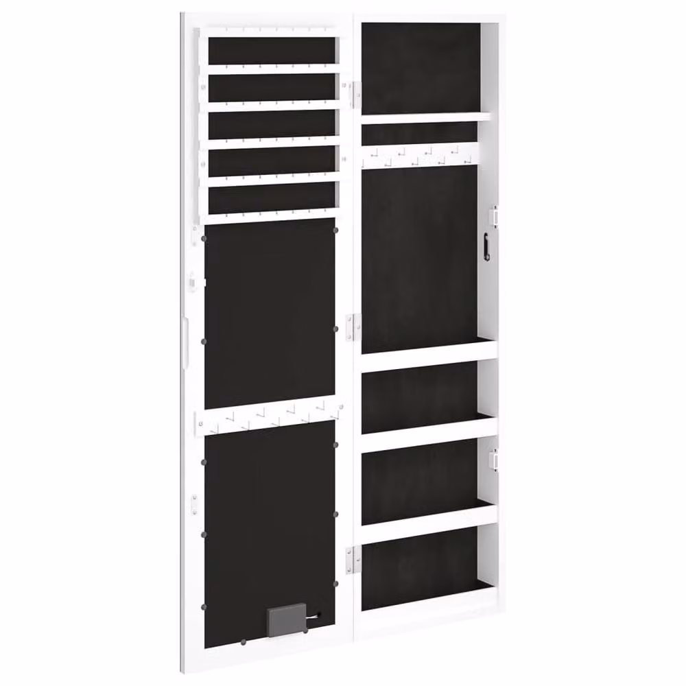 Berkfield Home White Wall Mounted Mirror Jewellery Cabinet with LED Lighting and Lock, H 106 x W 31.5 x D 9 cm – 3