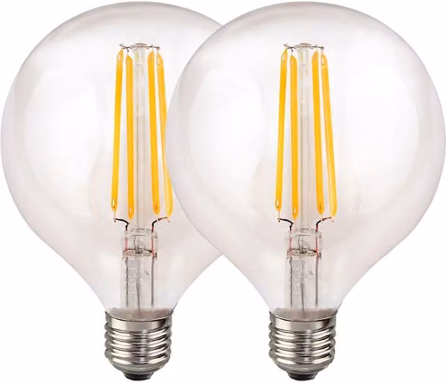 Harper Living 8W G125 E27 LED Globe Bulb, Warm White, Transparent, Pack of 2