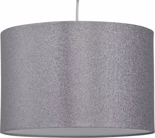 First Choice Lighting Glitter Easy Fit Fabric Pendant Shade in Silver Grey Round Modern Design