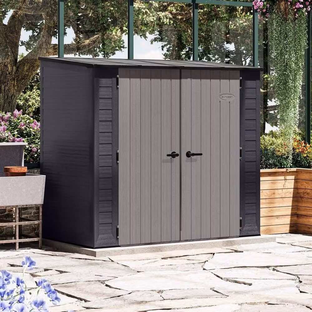 Rowlinsons Columbia Resin Shed in Dark Grey, L123 x W215 x H199 cm – 2