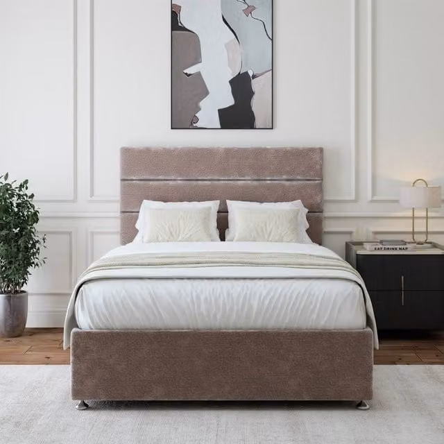Bedmaster Chenille Upholstered Divan Base and Lined Headboard with Drawers in Silver, W/D/H: 120 x 200 cm