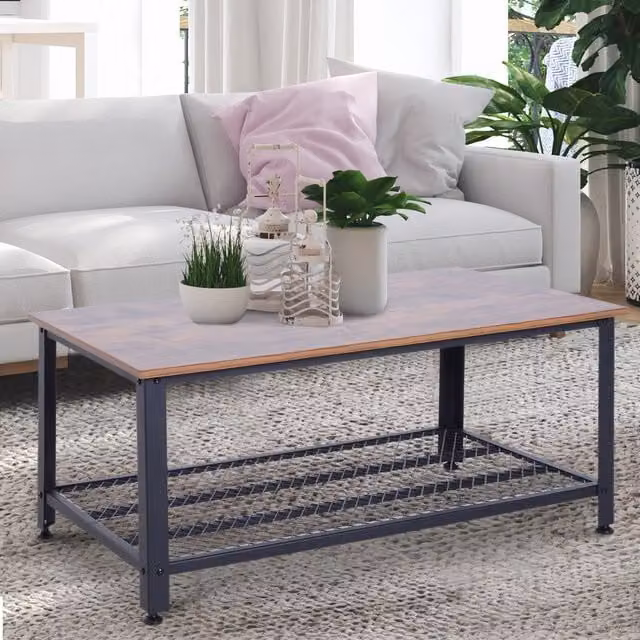HOMCOM 2 Tier Industrial Style Wooden Coffee Table in Brown