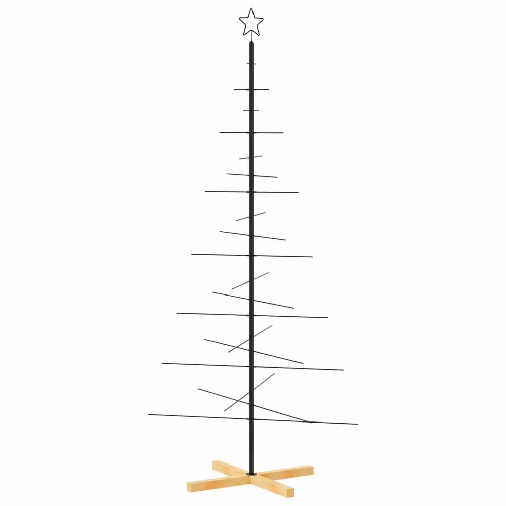 Berkfield Home Modern Metal Christmas Tree with Wooden Base, Black, Height: 180 cm – 2