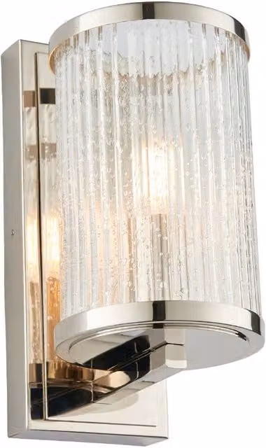 Loops Dimmable LED Wall Light in Silver with Transparent Ribbed Bubble Glass Shade