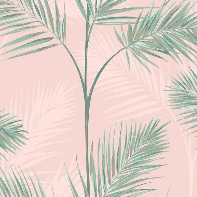 Fine Décor South Beach Palm Leaf Botanical Wallpaper in Pink