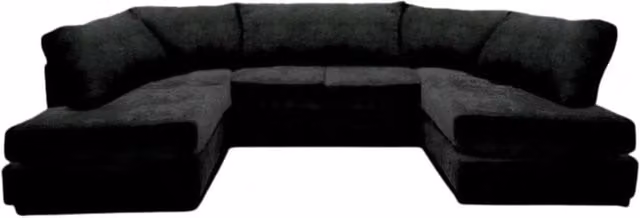 Snug Furniture Birmingham Ltd Ashton Full Back U Shaped 6 Seater Corner Sofa in Black Chenille Fabric