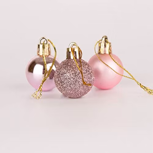 Shatchi 24-Piece Shatterproof Christmas Bauble Set in Pink and Silver, 30mm Round Hanging Decorations – 2