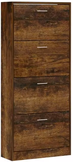 Berkfield Home Smoked Oak Shoe Cabinet in Brown, W: 63 cm, D: 24 cm, H: 147 cm