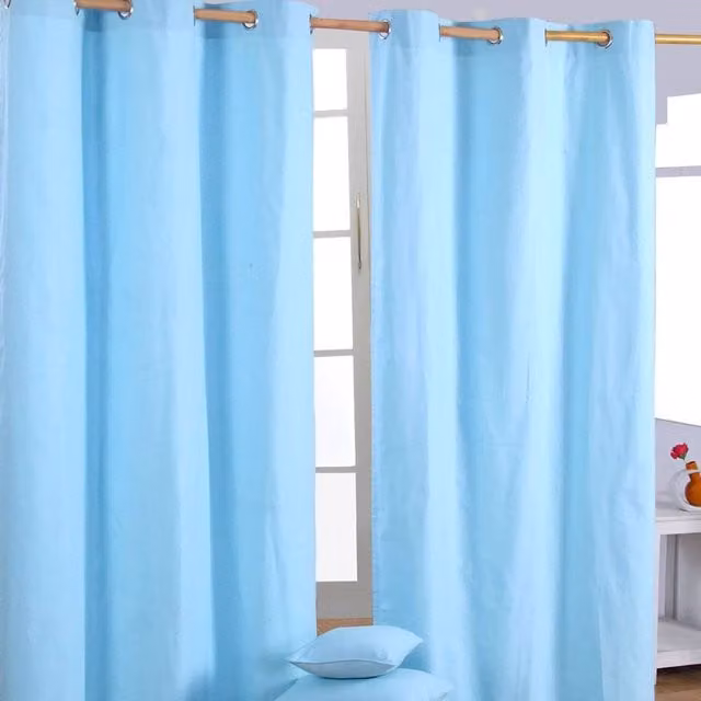 Homescapes Plain Blue Cotton Eyelet Curtain Pair, Width: 137 cm, Length: 117 cm