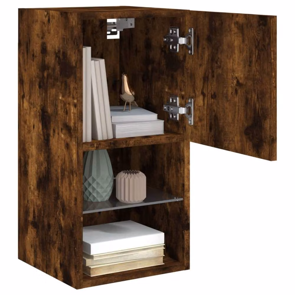 Berkfield Home Set of 2 Modern TV Cabinets with LED Lights in Smoked Oak Brown, W/D/H: 30.5 x 30 x 60 cm – 4