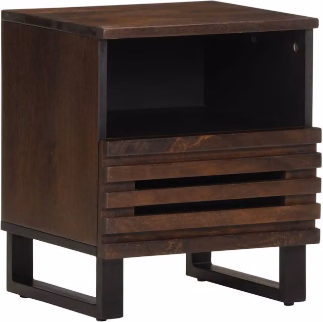 Berkfield Home Set of 2 Solid Mango Wood Bedside Cabinets in Brown, W/D/H: 40 x 33 x 46 cm