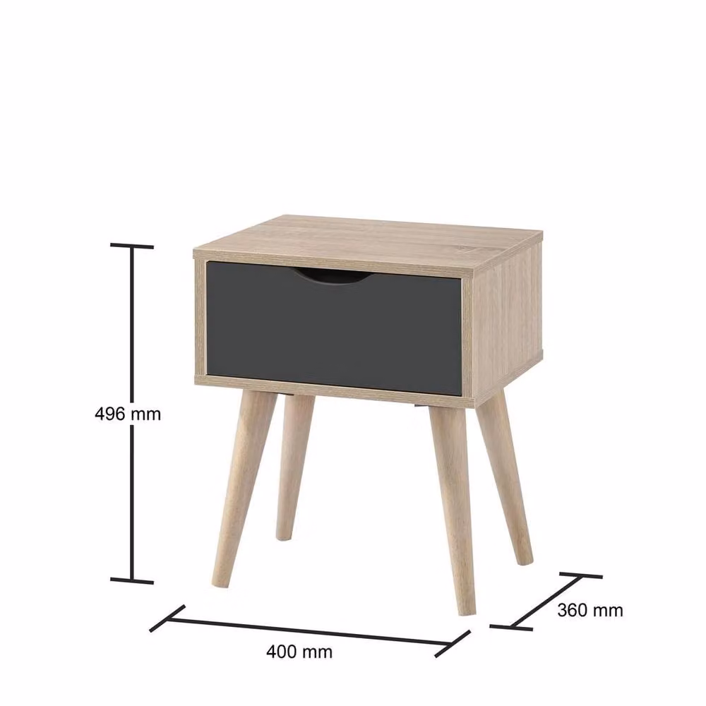 ERGOVEXA Grey Oak Bedside Cabinet with 1 Drawer Lamp Table – 2
