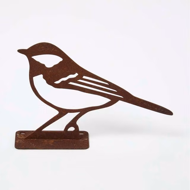 Homescapes Steel Great Tit Fence Topper in Brown