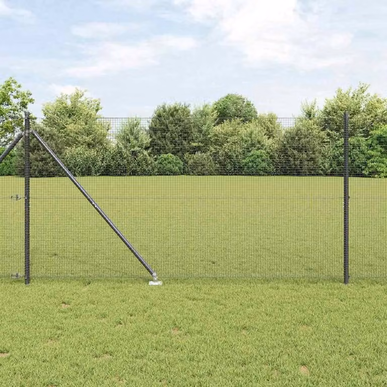 Berkfield Home Grey Steel Welded Wire Fence with 13 In-Ground Spike Posts, H: 140 cm x W: 25 m