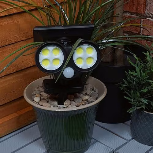 mysmartbuy Solar Powered Twin LED PIR Motion Sensor Security Floodlight in Black, H15 x W14 x D13 cm – 2