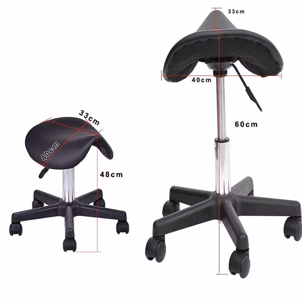 FORGEVIO Adjustable Salon Beauty Stool on Wheels in Black with Synthetic Leather and Metal Frame – 2