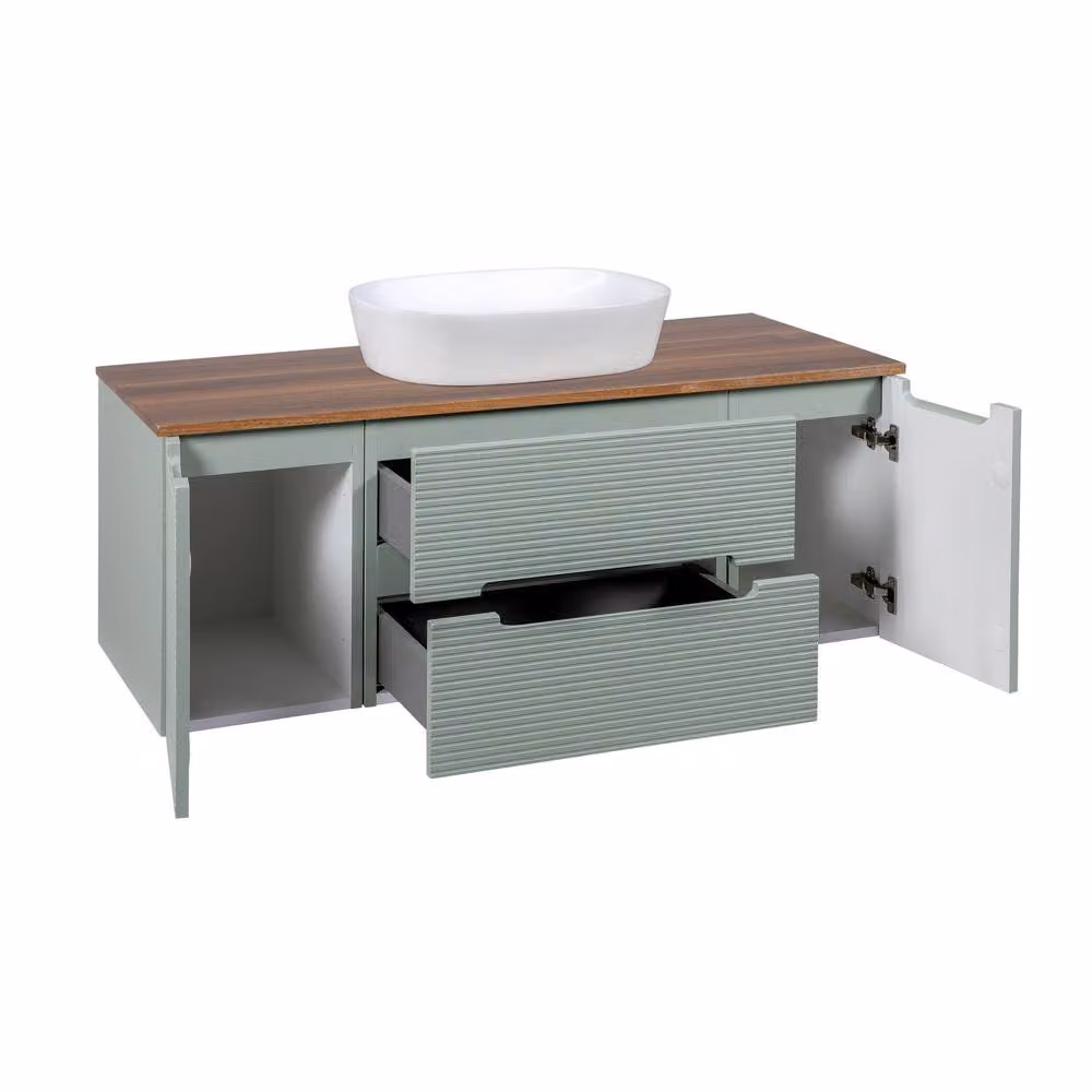 Bathroom Kingdom Monza Green and Walnut Fluted Wall Hung Vanity Drawer Basin W: 120 cm – 2