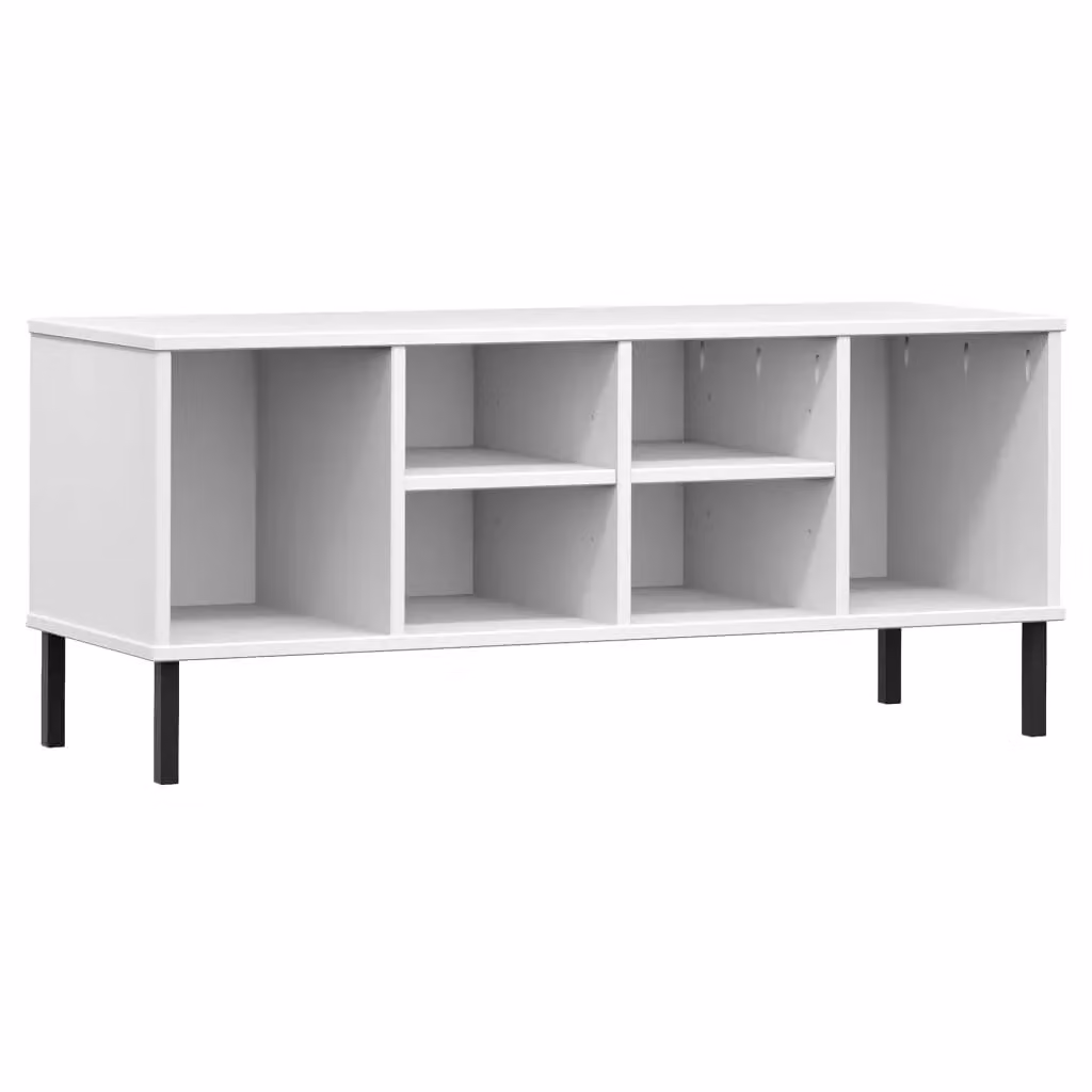 Berkfield Home Oslo Solid Wood Shoe Rack with Metal Legs, White, W: 106 cm, D: 35 cm, H: 45 cm – 2