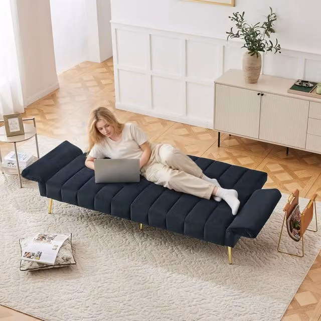 Matteo Modern Black Velvet Click-Clack Sofa Bed with Adjustable Headrest, W/D/H: 197 x 90 x 94 cm – 1