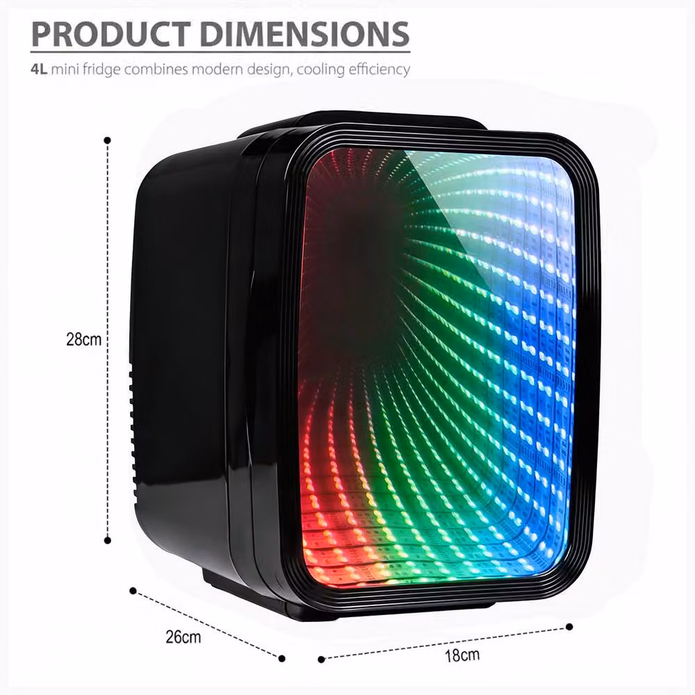 Crystals 4L Mini Fridge with Mirror and RGB Light, Portable Cooler and Warmer in Black – 2