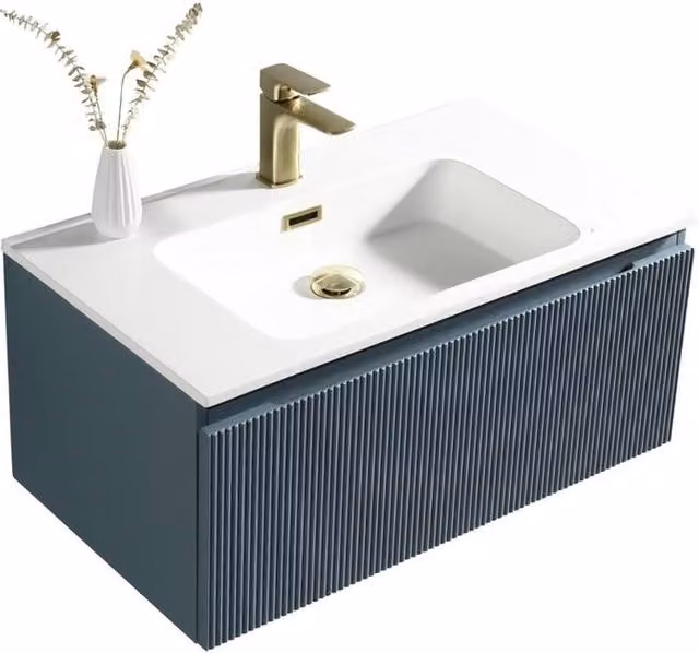 Bathroom Kingdom Flauto Smoked Sage Wall Hung Basin Drawer Vanity in Teal, Width: 80 cm – 1