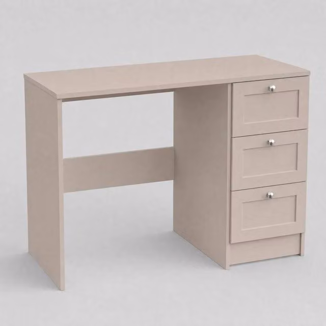 KORVIXA 3 Drawer Dressing Table Vanity Desk with Storage in Beige, W/D/H: 100 x 100 x 100 cm