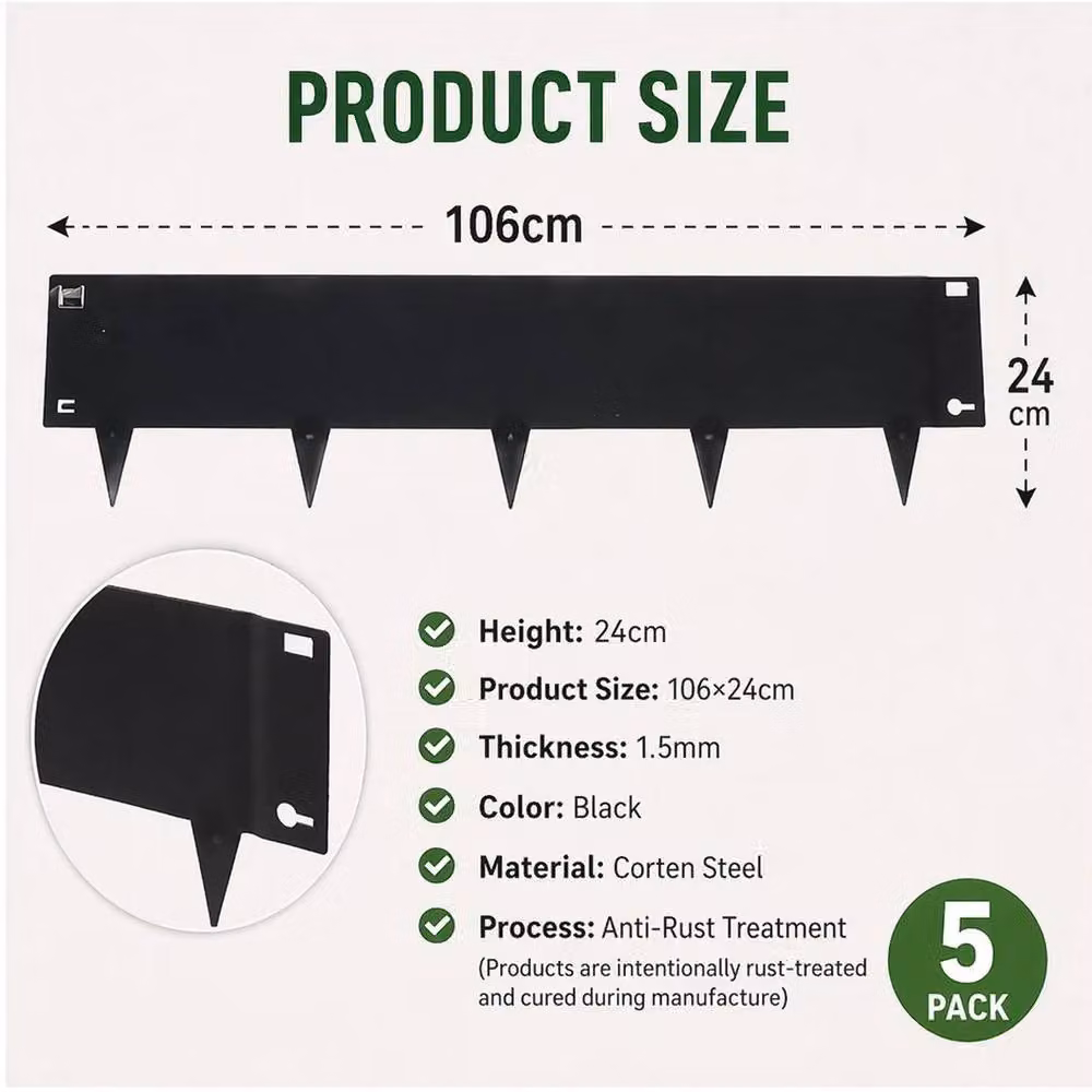 EONLION Flexible Corten Steel Lawn Edging, Black – 2