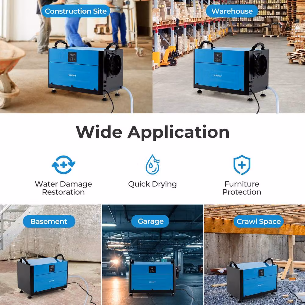 Costway Commercial Crawl Space Dehumidifier with 3 Modes, Blue – 8