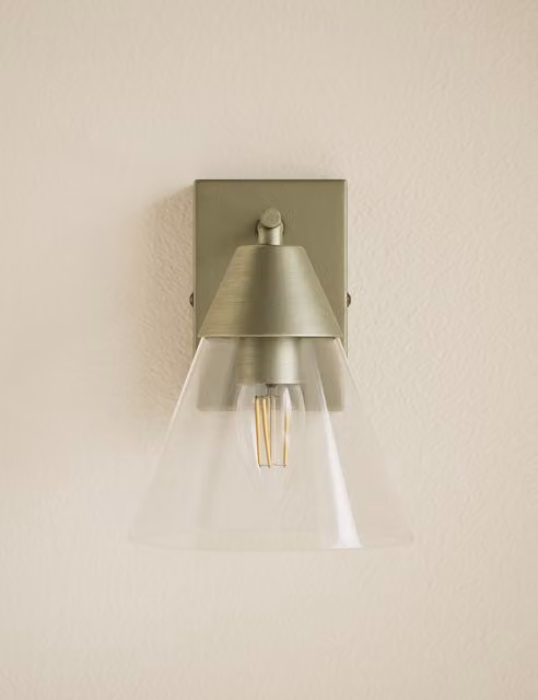 M&S Adjustable Cone Hinged Wall Light in Antique Brass and Glass