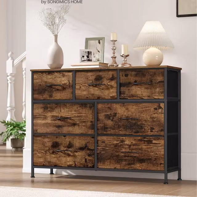 SONGMICS 7-Drawer Chest of Drawers, Black and Brown Rustic Storage Unit
