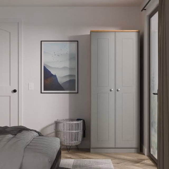Victoria Plain Wardrobe in Grey and Oak with Hinged Doors