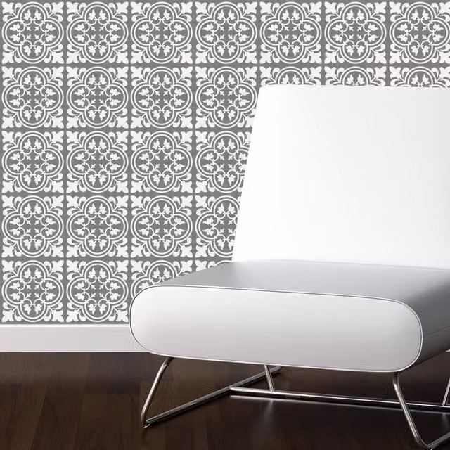 Walplus Wall Tile Stickers in White and Grey, 24 Pack, 15 x 15 cm