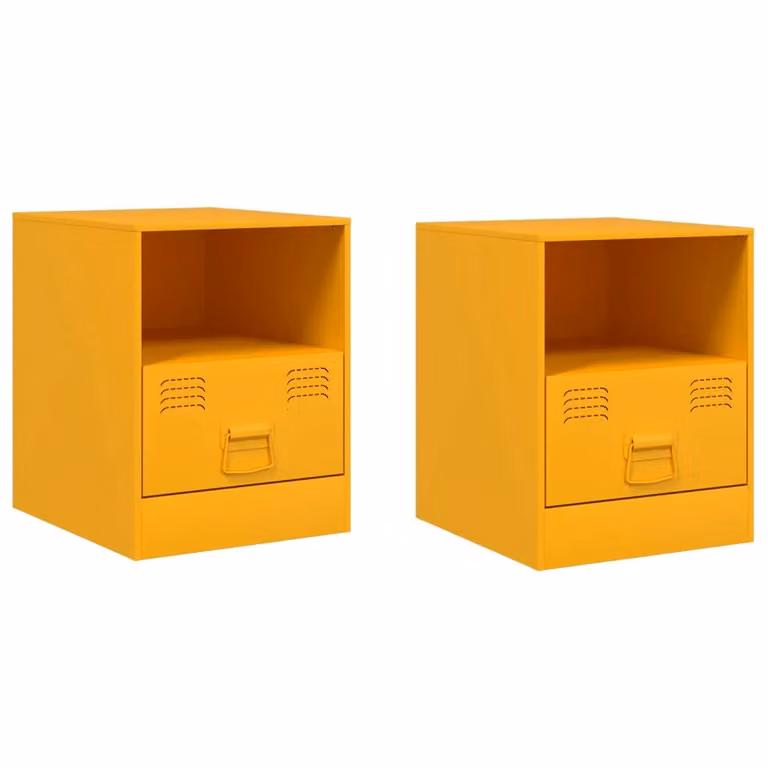 Berkfield Home Set of 2 Mustard Yellow Metal Bedside Cabinets, W/D/H: 34.5 x 39 x 44 cm