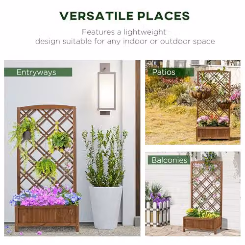 Outsunny Wooden Raised Bed Garden Planter with Trellis, Brown, W: 60 cm, D: 30 cm, H: 122.5 cm – 3