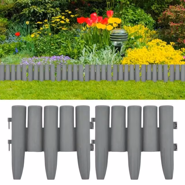 Berkfield Home Grey Plastic Lawn Edgings, 36 Pieces, 10 m