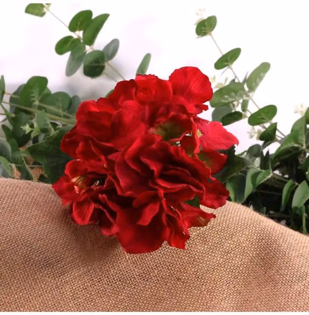 KDMD Red Hydrangea Artificial Flower Pick, 3 Pack