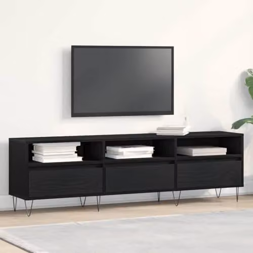 vidaXL Modern Black TV Cabinet in Black Oak and Metal, W/D/H: 150 x 30 x 44.5 cm – 2