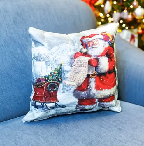 Netagon Christmas Themed Square Cushion in Grey and Multicolour with Washable Linen Cover and Hollow Fibre Filling, W/D/H: 40 x 40 x 40 cm – 2