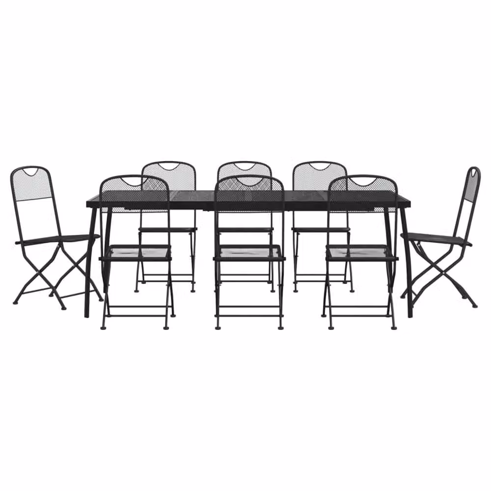 Berkfield Home Beautiful 9 Piece Anthracite Metal Mesh Garden Dining Set in Black – 2